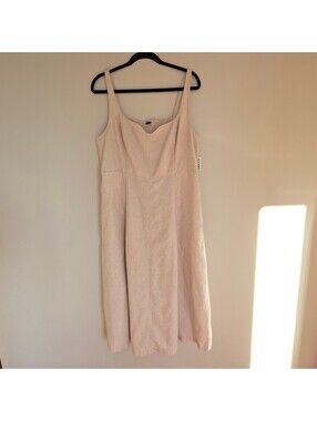 NWT Old Navy Linen-Blend Smocked Back Midi Dress | Flax Beige | Size XL